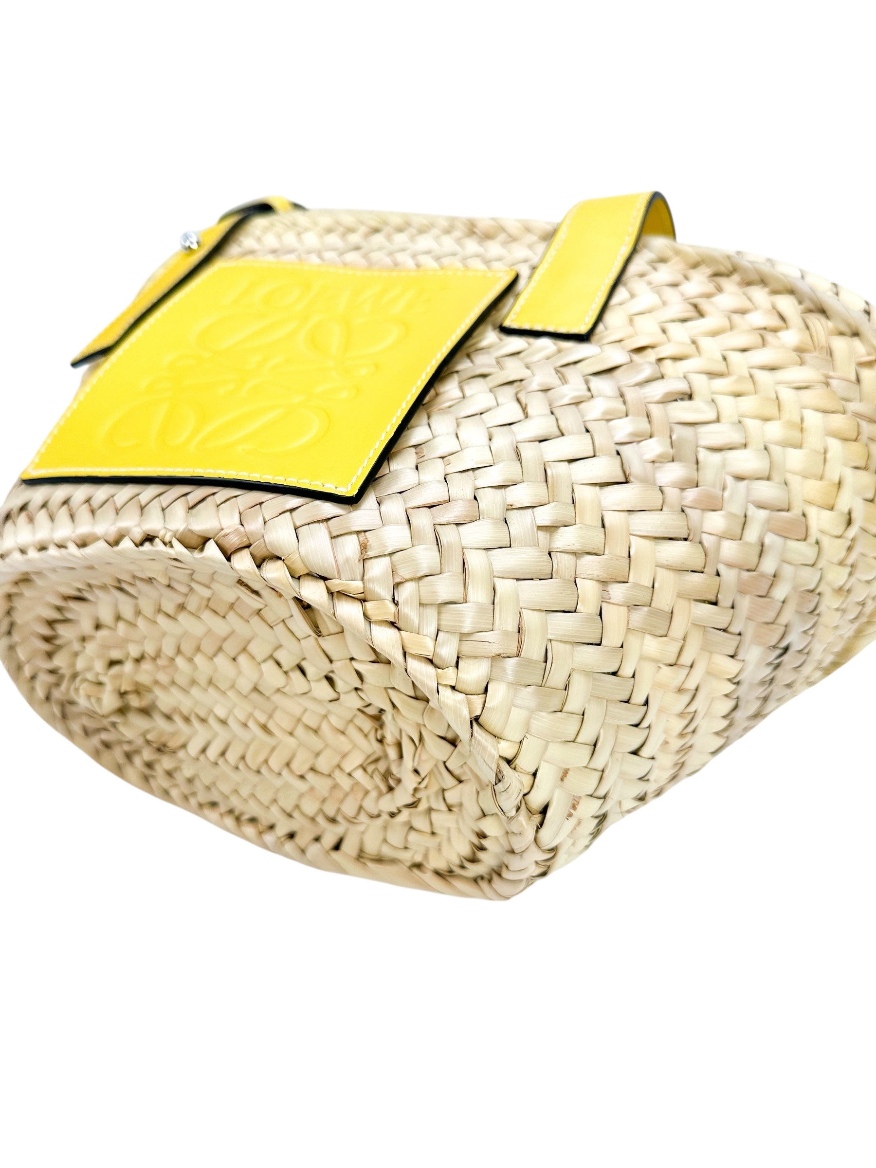 Loewe Yellow Raffia And Leather Basket Bag