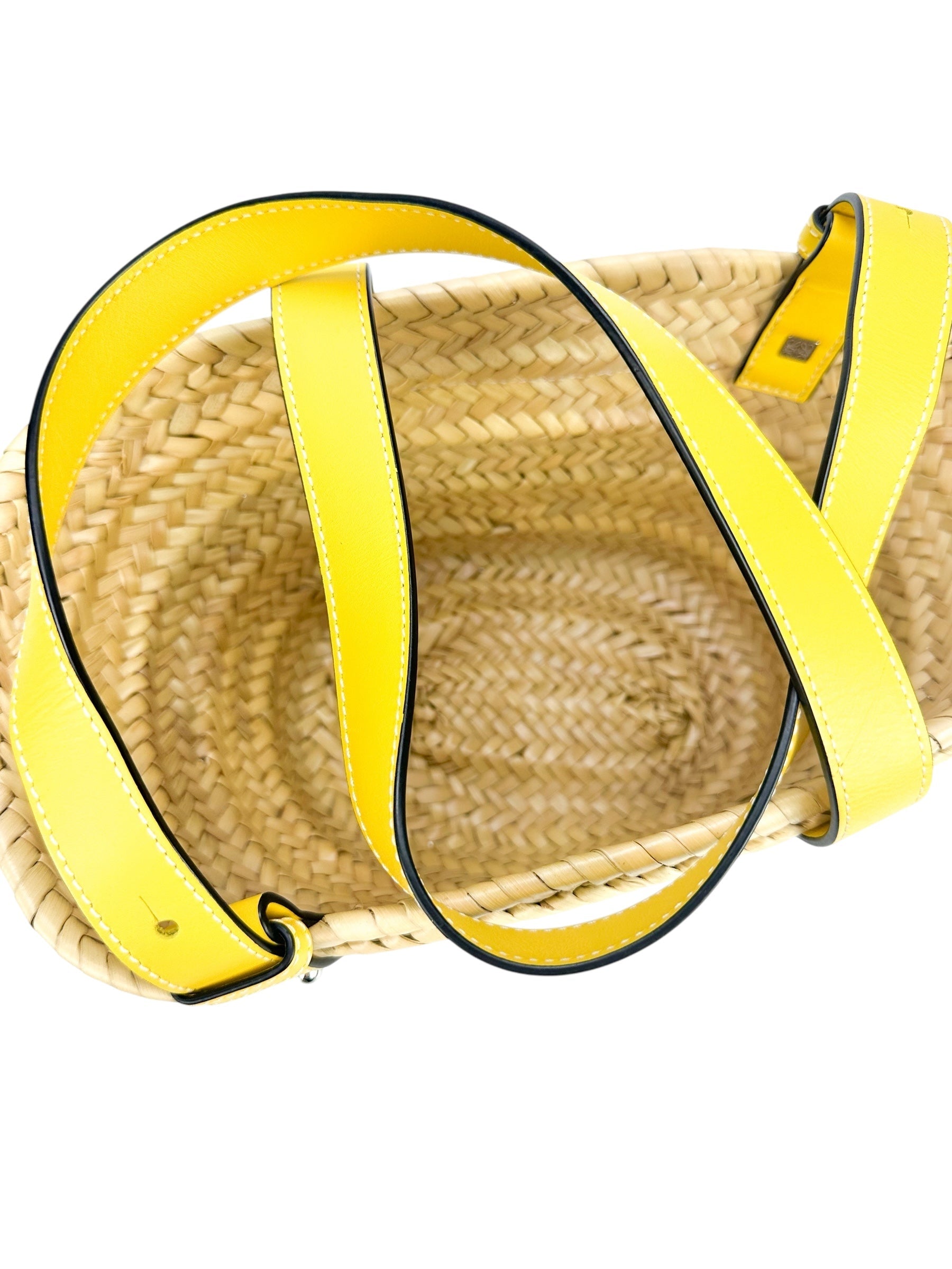 Loewe Yellow Raffia And Leather Basket Bag