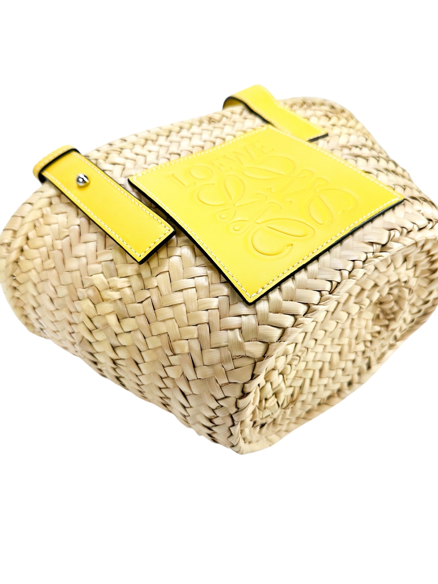 Loewe Yellow Raffia And Leather Basket Bag