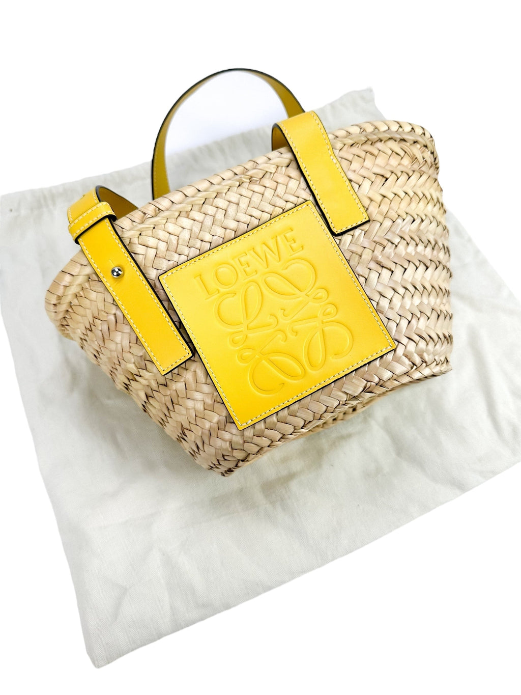 Loewe Yellow Raffia And Leather Basket Bag