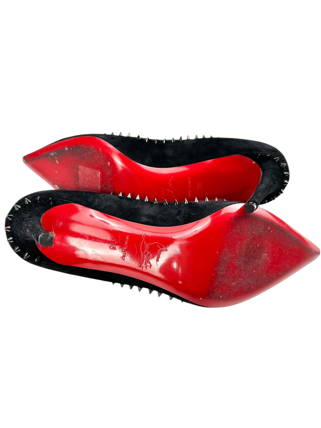 Christian Louboutin Black Velvet Duvette Spikes Heels