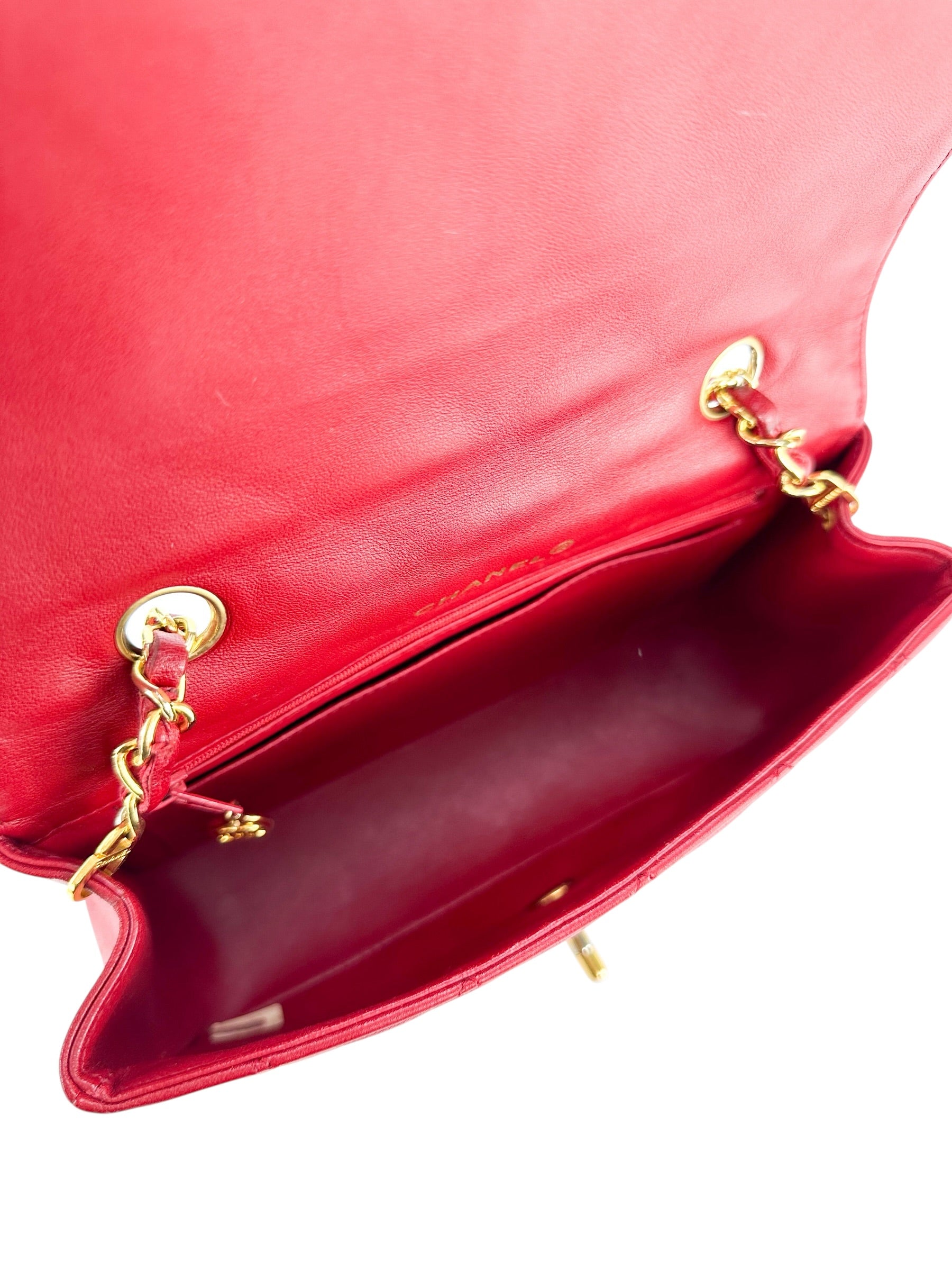 Chanel Red Lambskin Diana Shoulder Bag