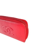 Chanel Red Caviar Leather Compact Wallet Card Case