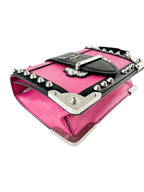 Prada Pink And Black Saffiano Leather Studded City Bag