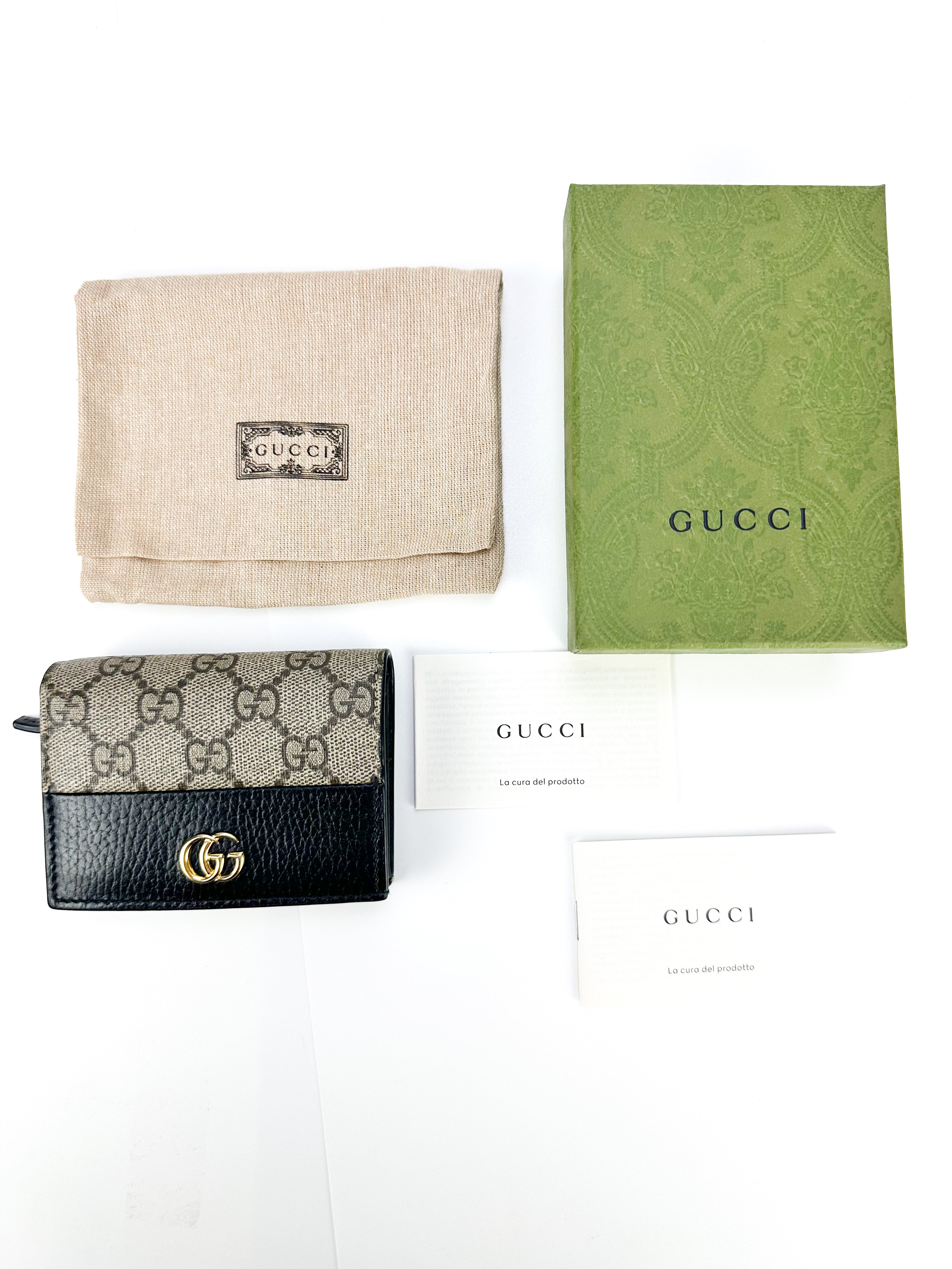Gucci Black GG Supreme Monogram Marmont Compact Wallet