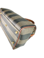 Fendi Brown and Black Canvas Pequin Boston Bag