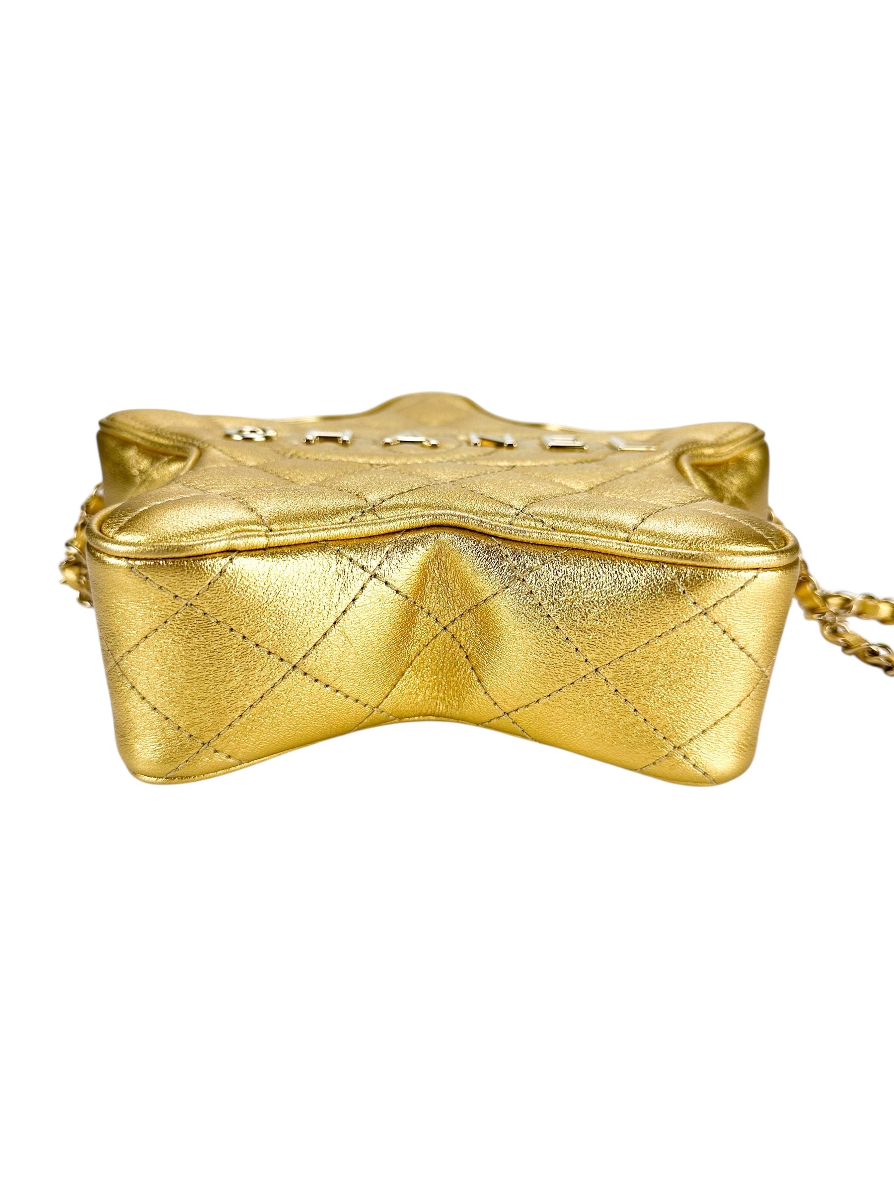 Chanel Gold Metallic Quilted Lambskin Walk Of Fame Star Bag Full Set