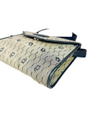 Dior Beige Navy Blue Honeycomb Canvas Shoulder Bag