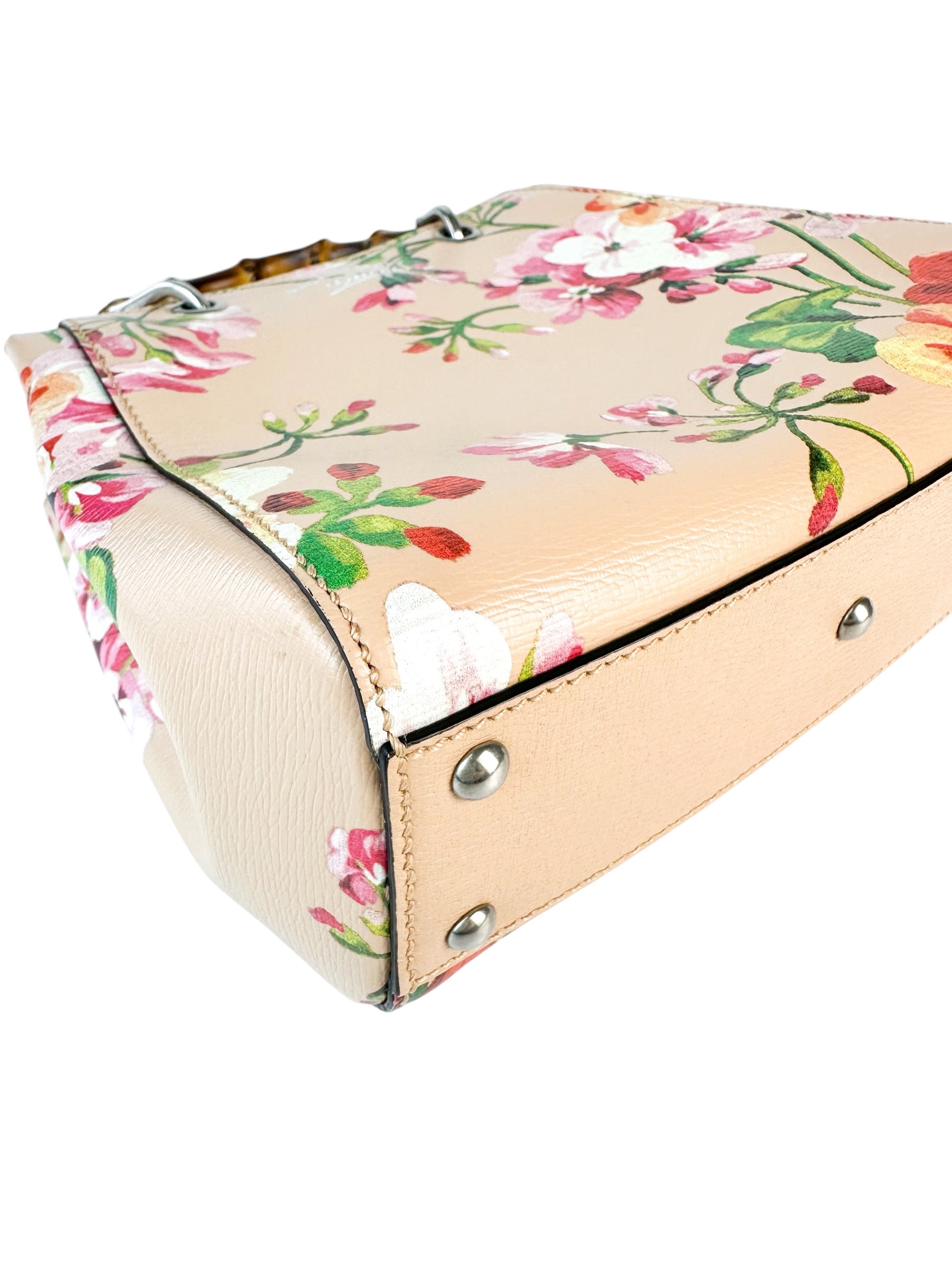 Gucci Floral Leather Bamboo Top Handle Bag