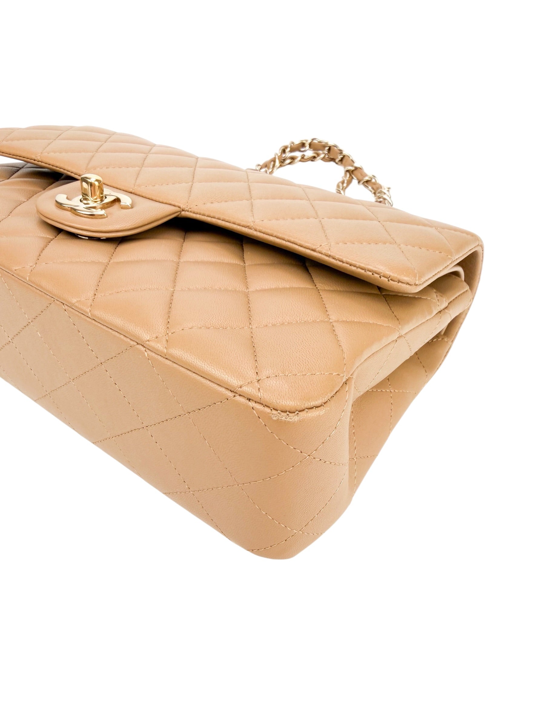 Chanel Beige Quilted Lambskin Classic Double Flap