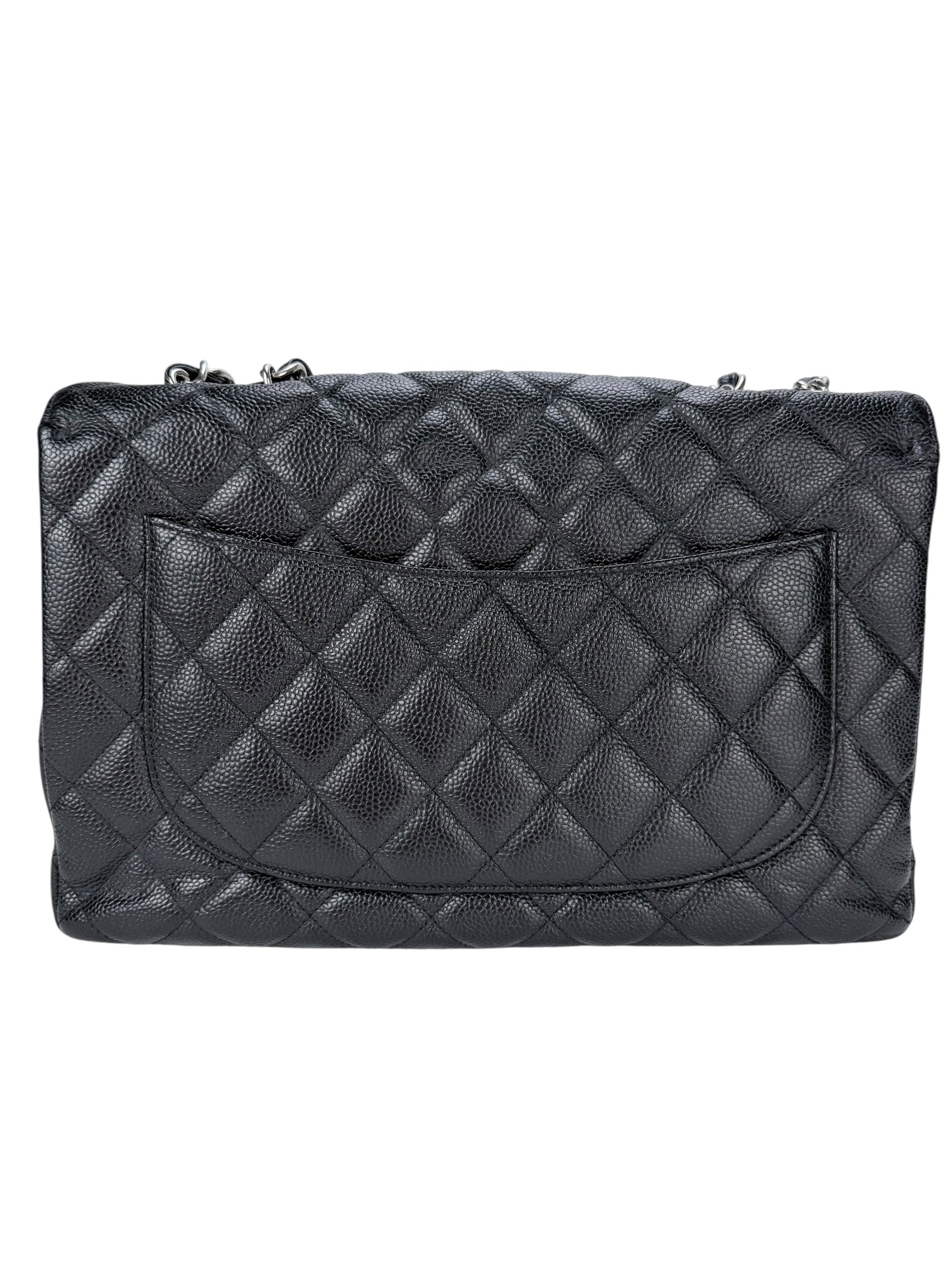 Chanel Black Caviar Leather Classic Flap Jumbo – Double Clutched