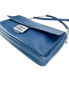 Fendi Blue Calfskin Chain Baguette Large Runway Piece