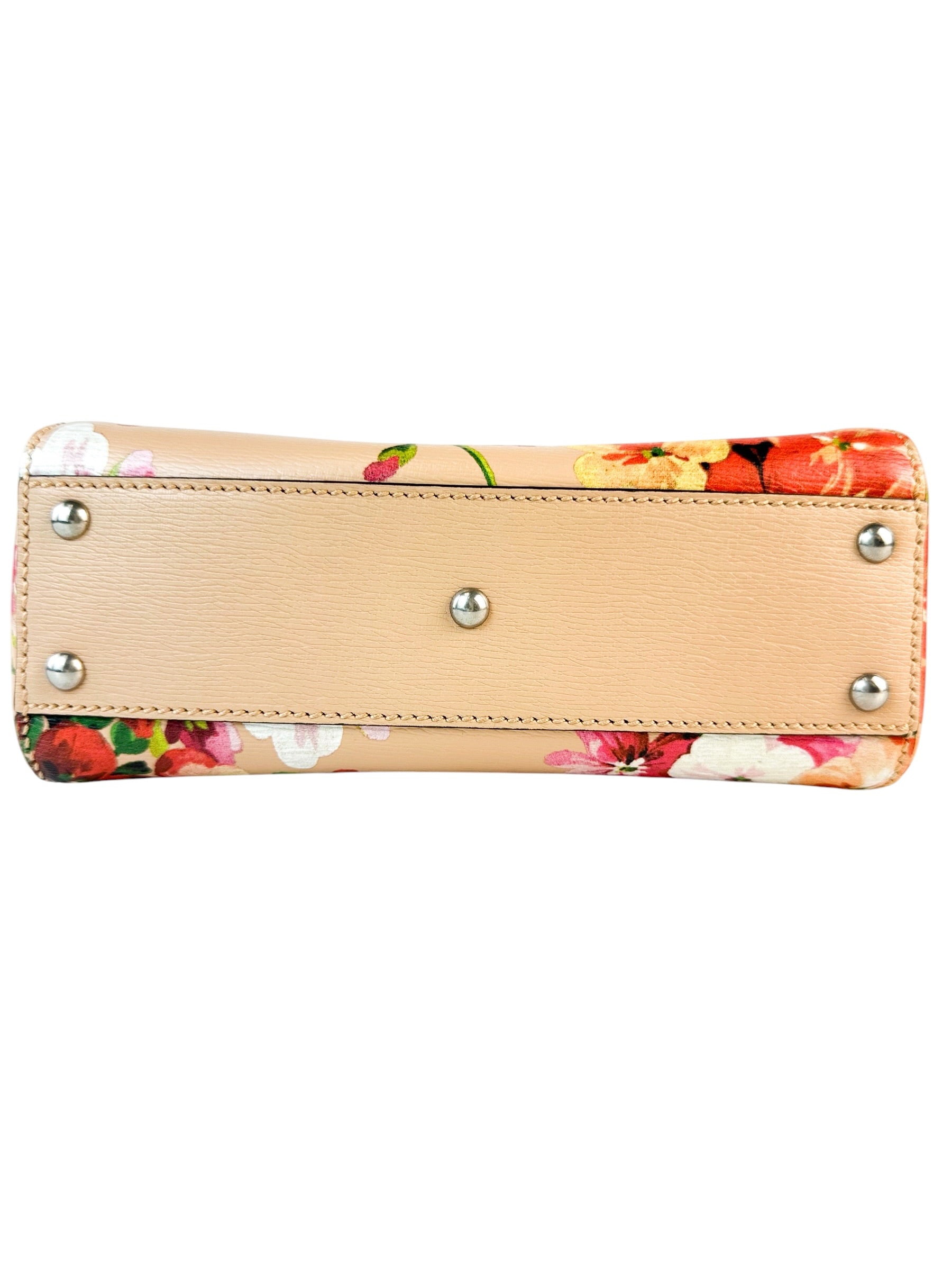 Gucci Floral Leather Bamboo Top Handle Bag