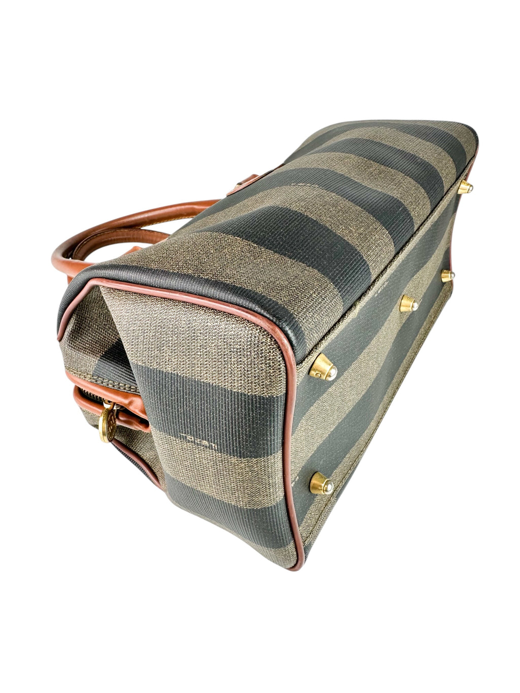 Fendi Brown and Black Canvas Pequin Boston Bag