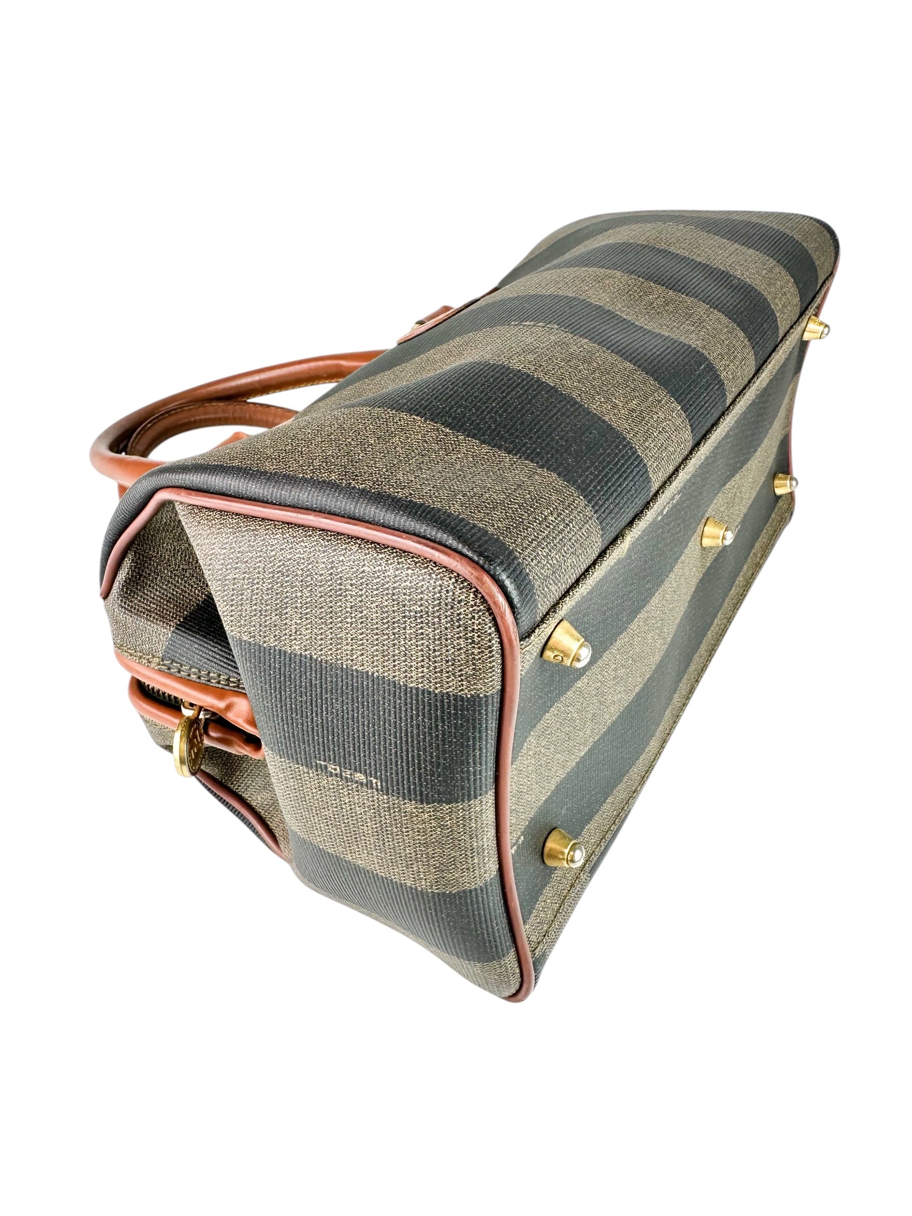 Fendi Brown and Black Canvas Pequin Boston Bag
