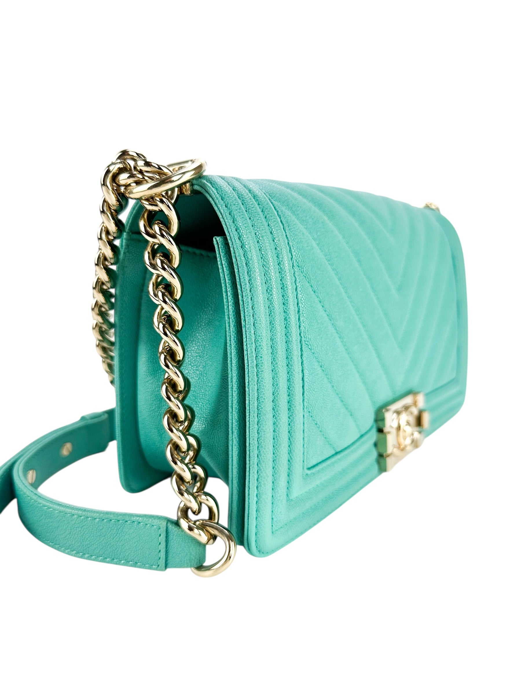 Chanel Turquoise Caviar Leather Le Boy Bag Medium