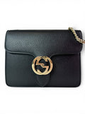 Gucci Black Pebbled Leather Interlocking G Chain Bag