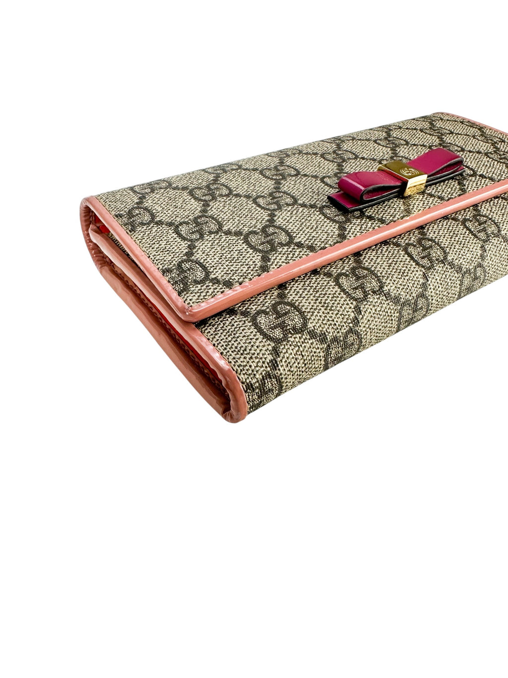 Gucci Beige GG Supreme Coated Canvas Long Bow Wallet Full Set