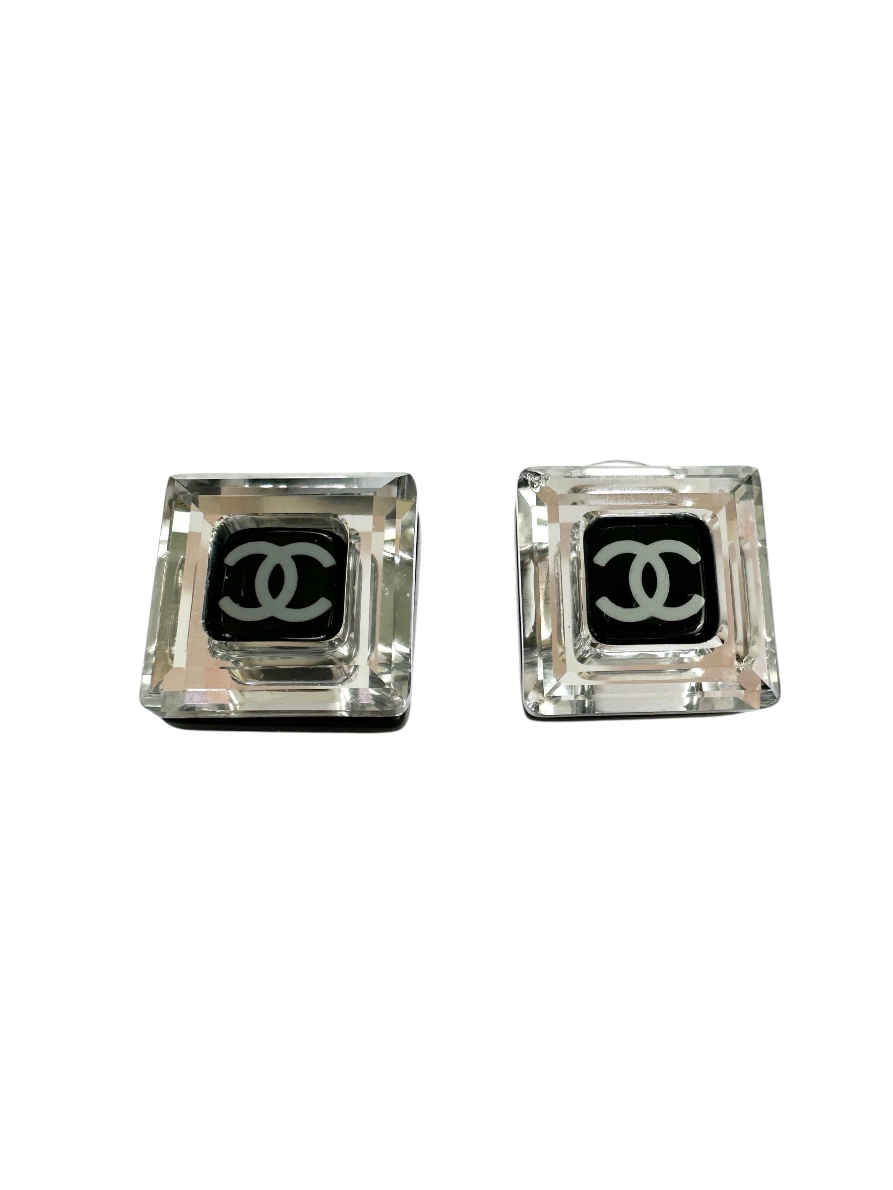 Chanel Crystal Square CC Earrings