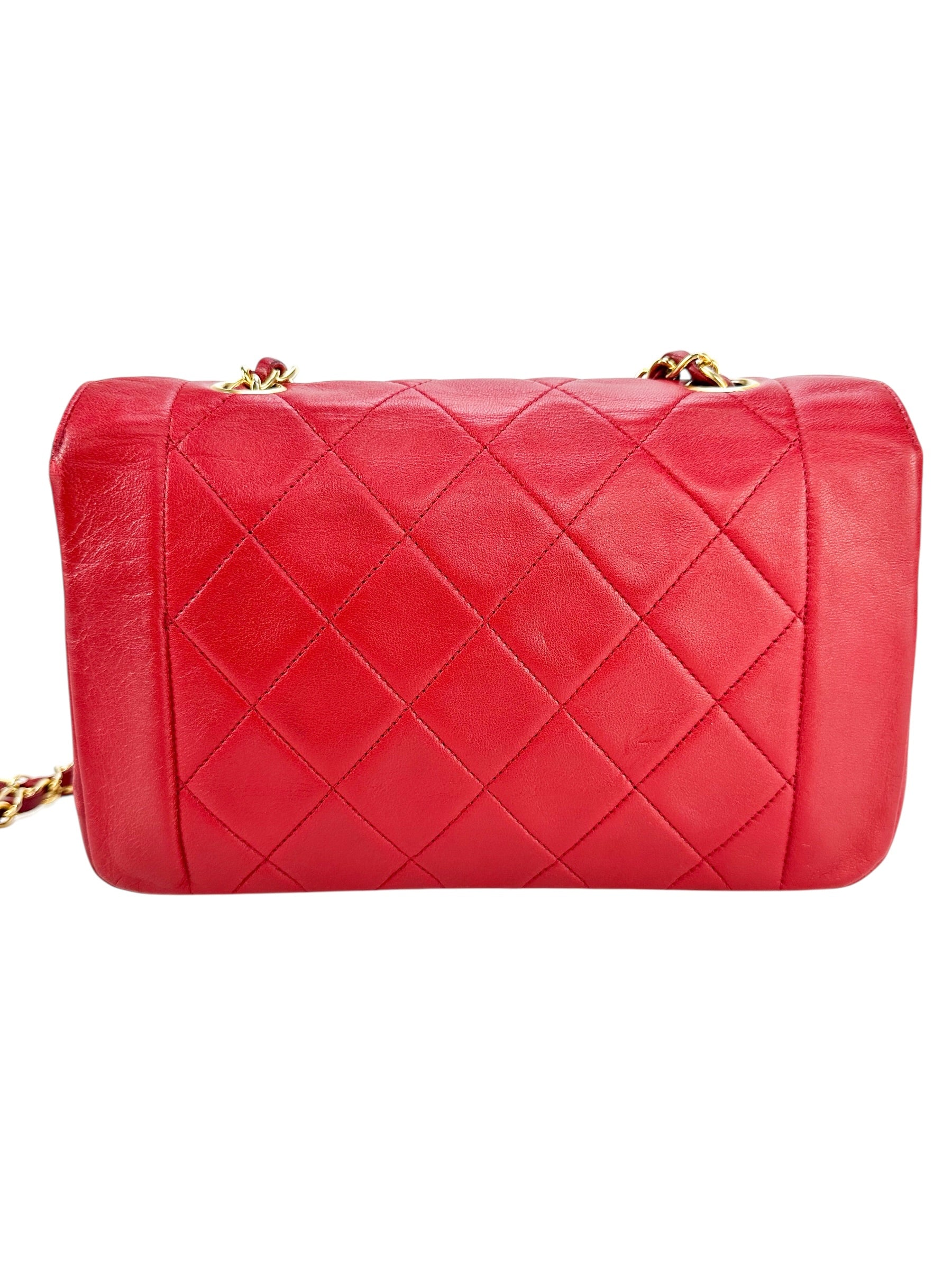 Chanel Red Lambskin Diana Shoulder Bag