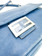 Fendi Blue Calfskin Chain Baguette Large Runway Piece