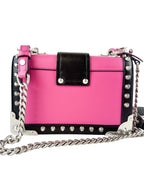 Prada Pink And Black Saffiano Leather Studded City Bag