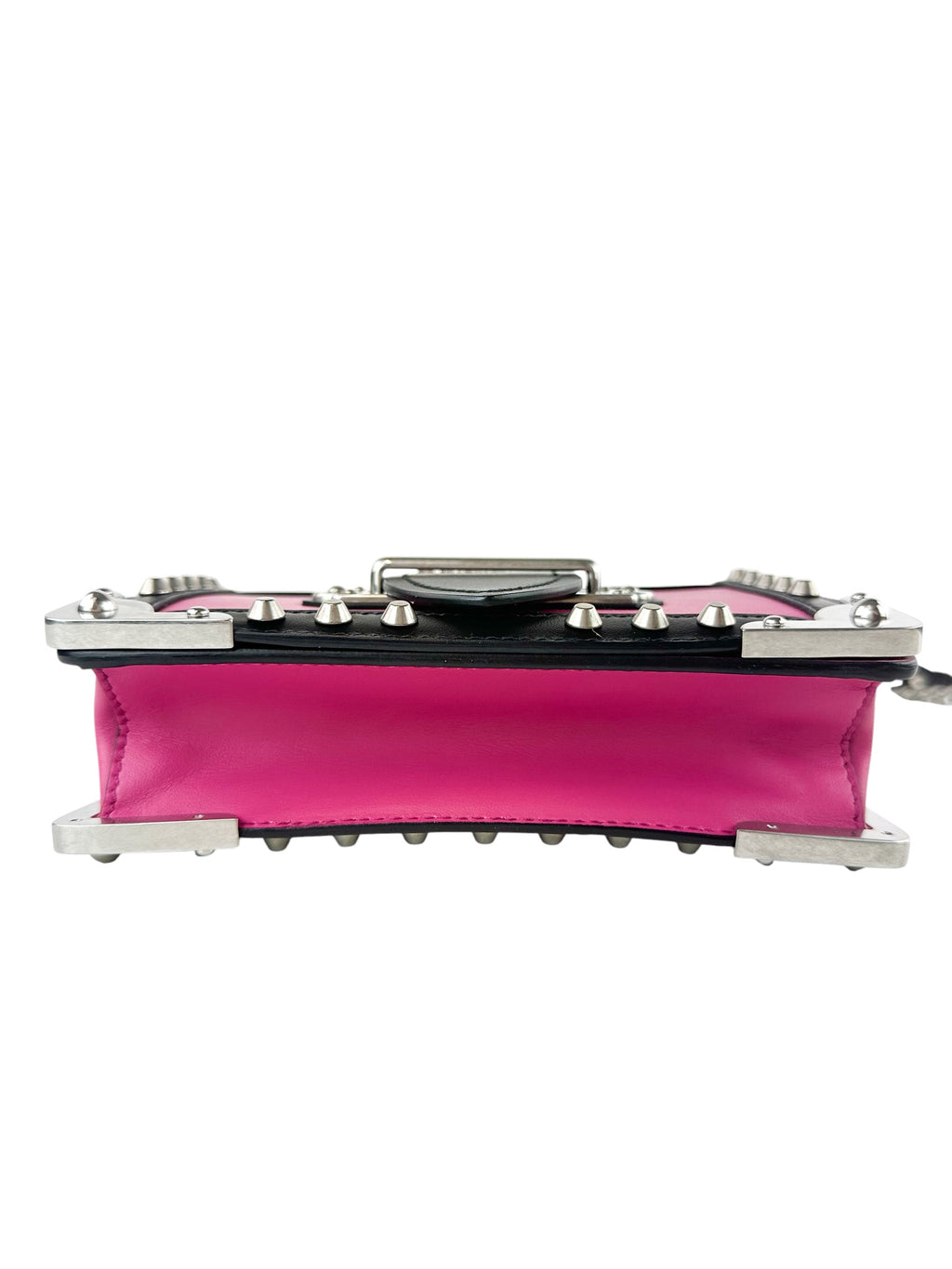 Prada Pink And Black Saffiano Leather Studded City Bag