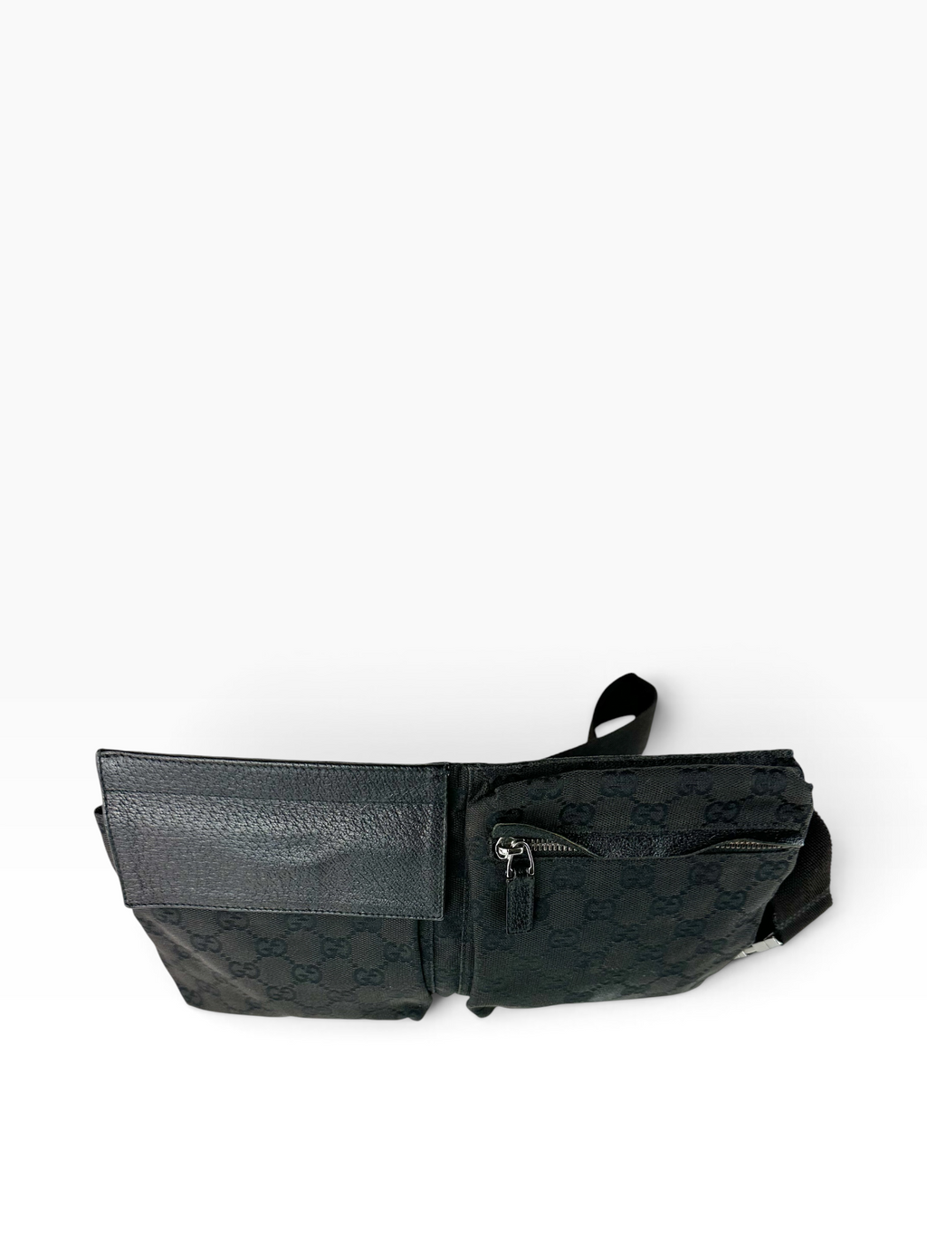 Gucci Black Canvas GG Double Belt Bag