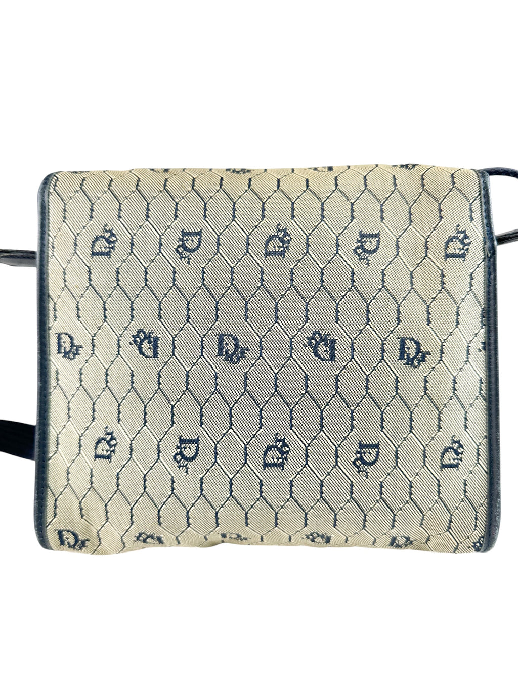 Dior Beige Navy Blue Honeycomb Canvas Shoulder Bag