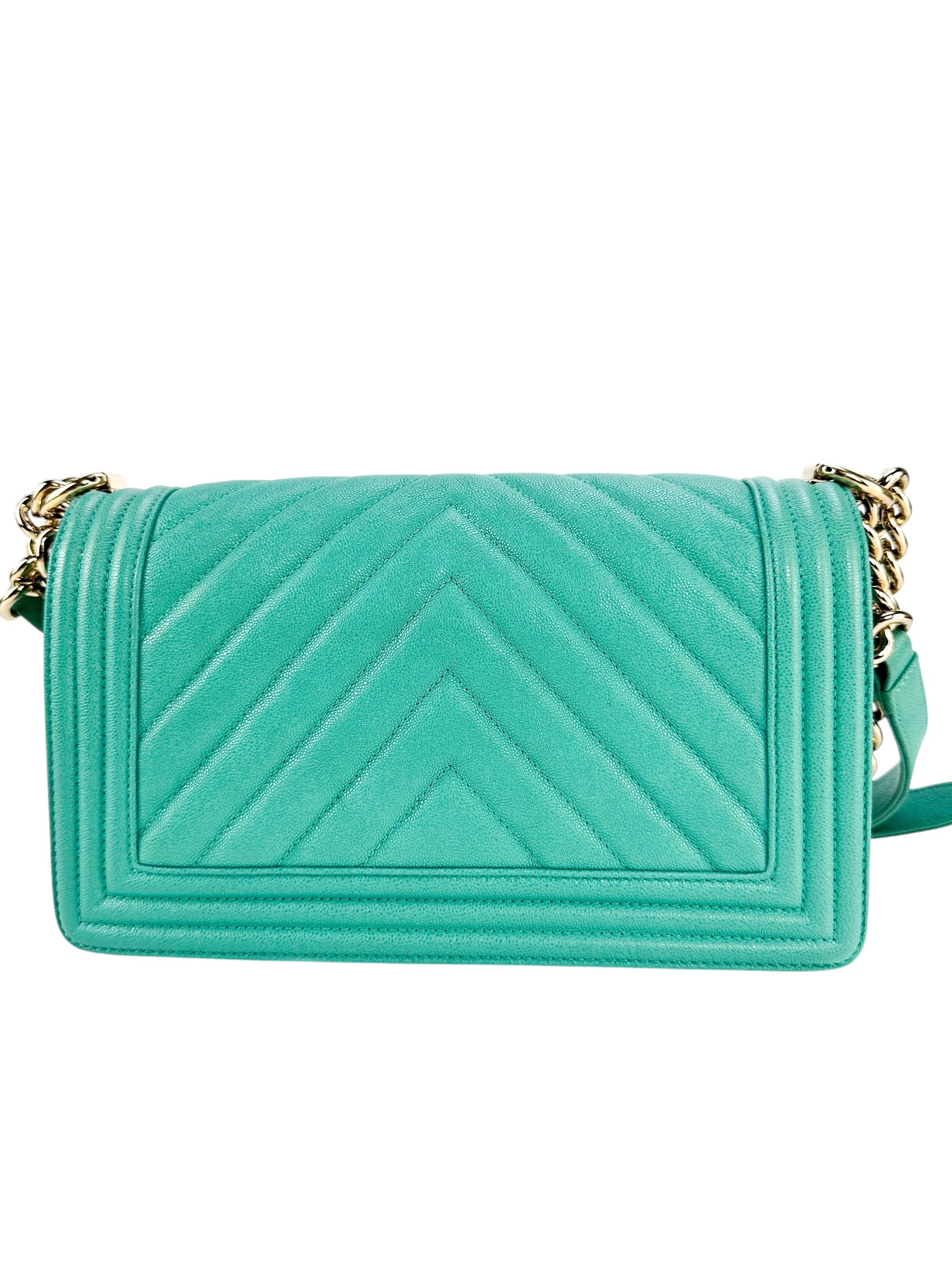 Chanel Turquoise Caviar Leather Le Boy Bag Medium