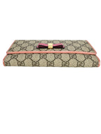 Gucci Beige GG Supreme Coated Canvas Long Bow Wallet Full Set
