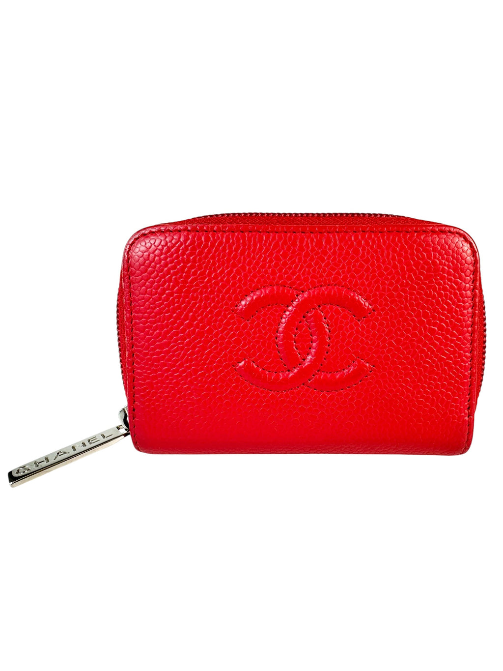 Chanel Red Caviar Leather Compact Wallet Card Case
