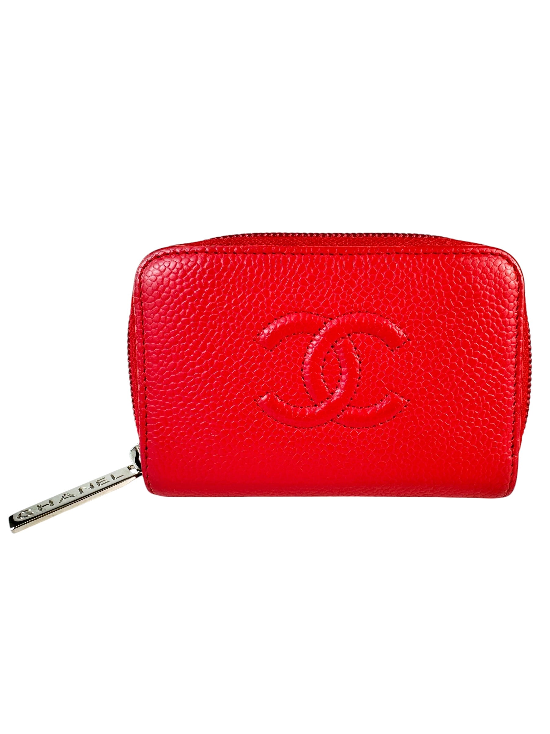 Chanel Red Caviar Leather Compact Wallet Card Case