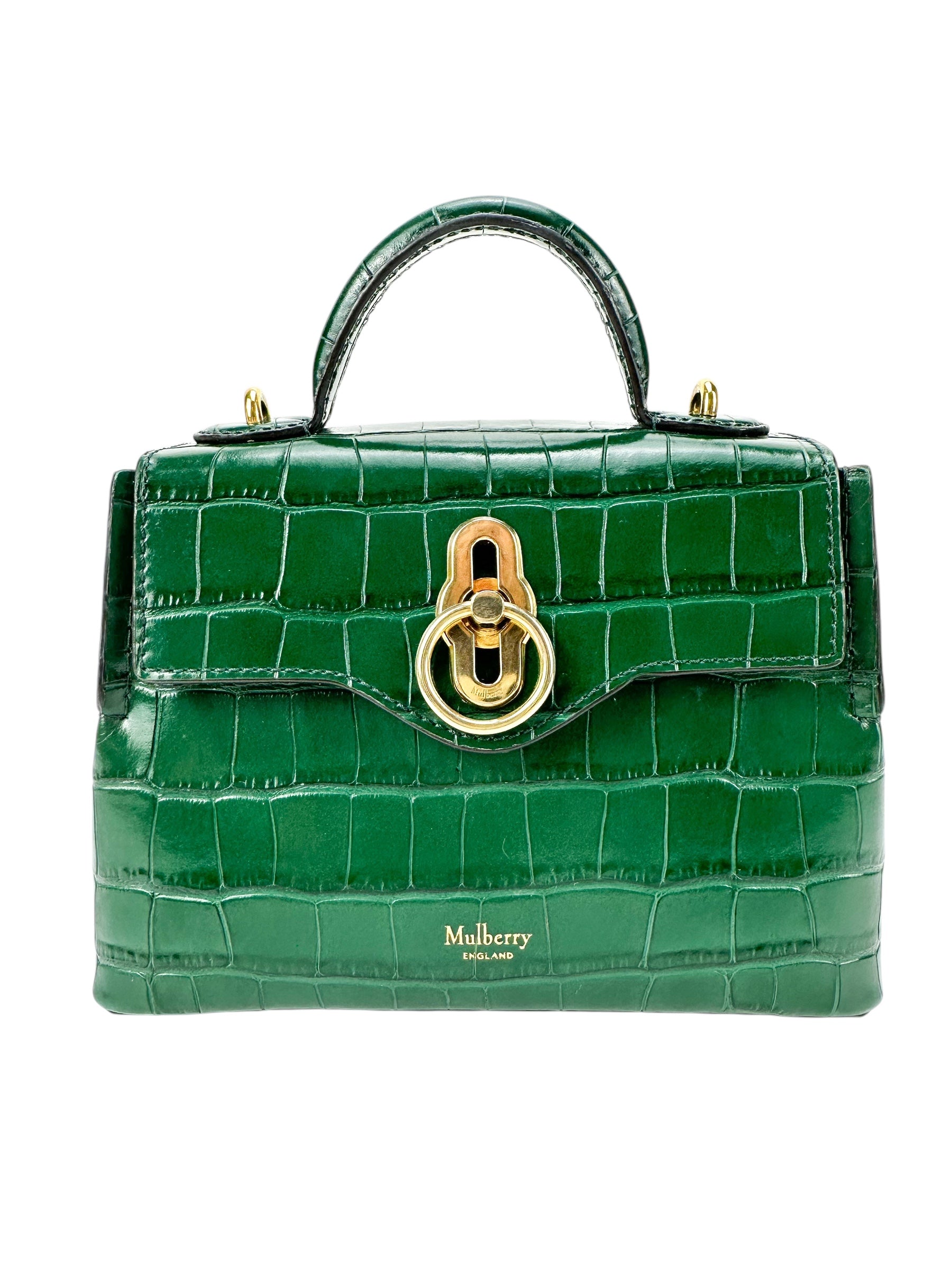 Mulberry Green Croc Embossed Leather Seaton Top Handle Bag