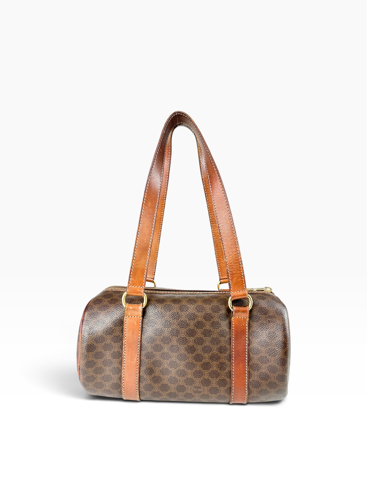 Celine Brown Macadam Coated Canvas Barrel Bag