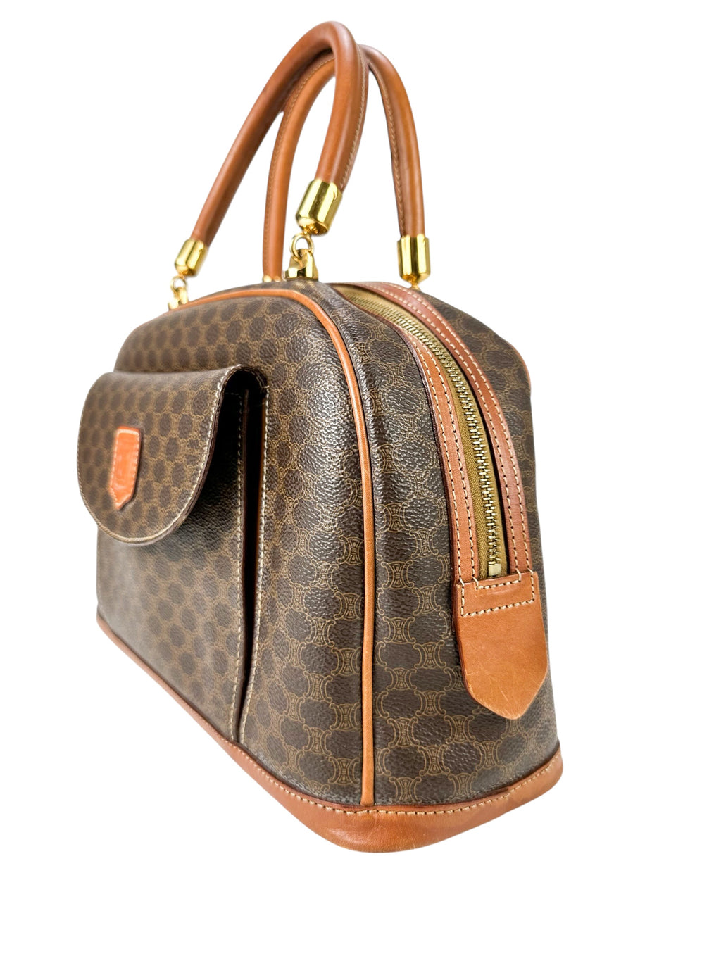 Celine Brown Macadam Coated Canvas Vintage Top Handle Bag