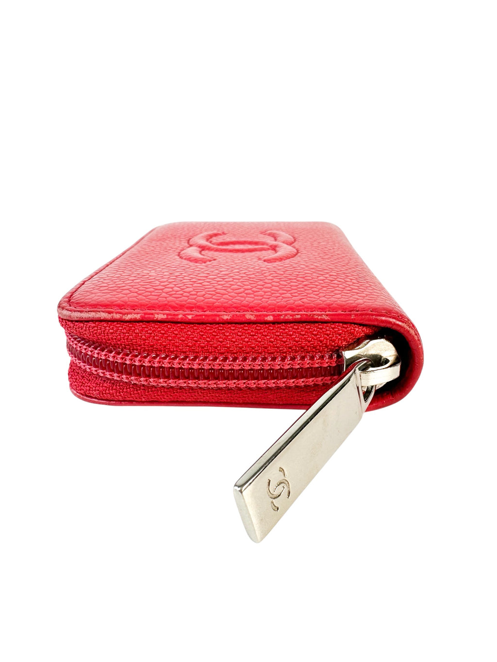 Chanel Red Caviar Leather Compact Wallet Card Case