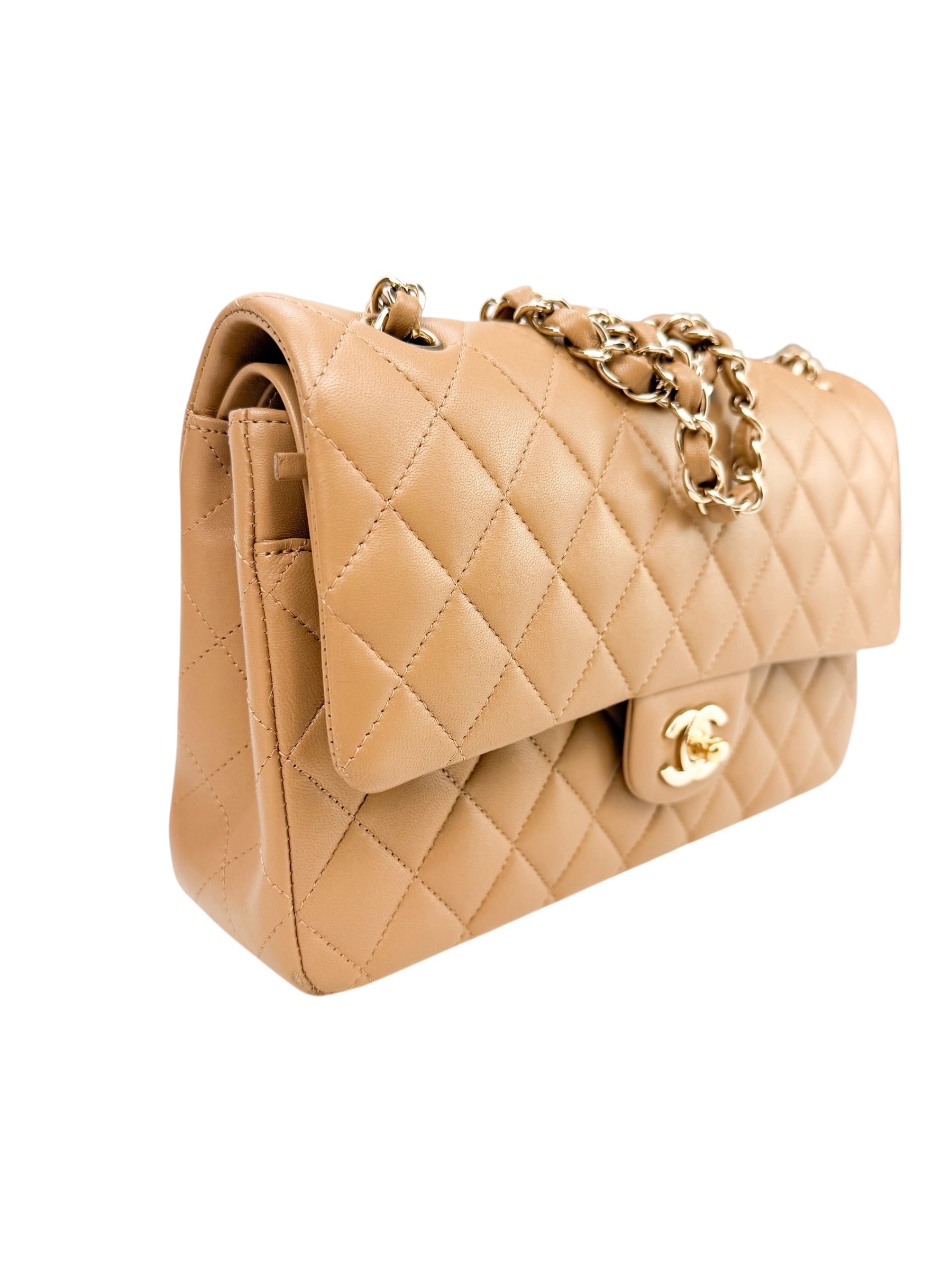 Chanel Beige Quilted Lambskin Classic Double Flap