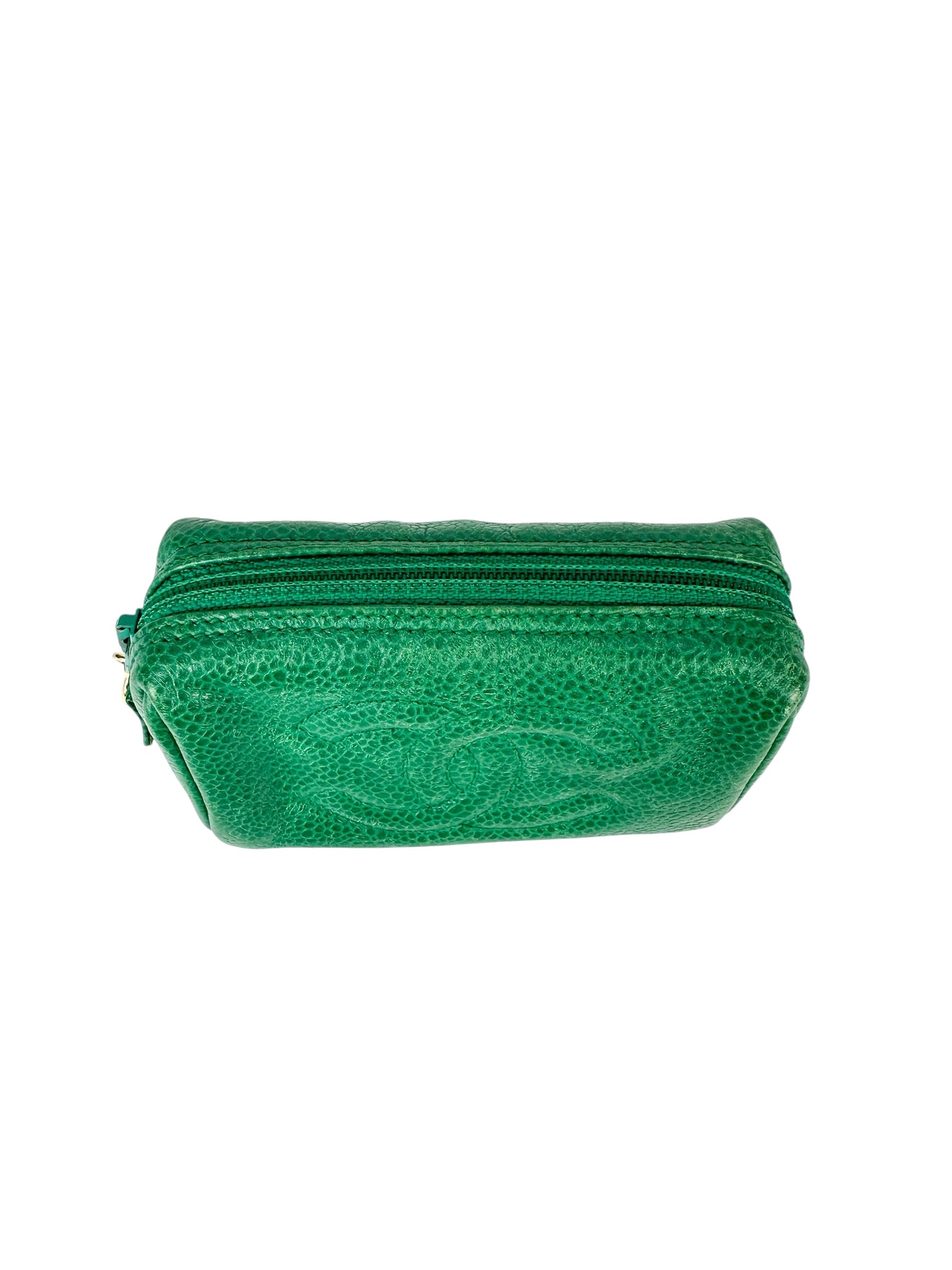 Chanel Green Caviar Leather Cosmetic Pouch Small