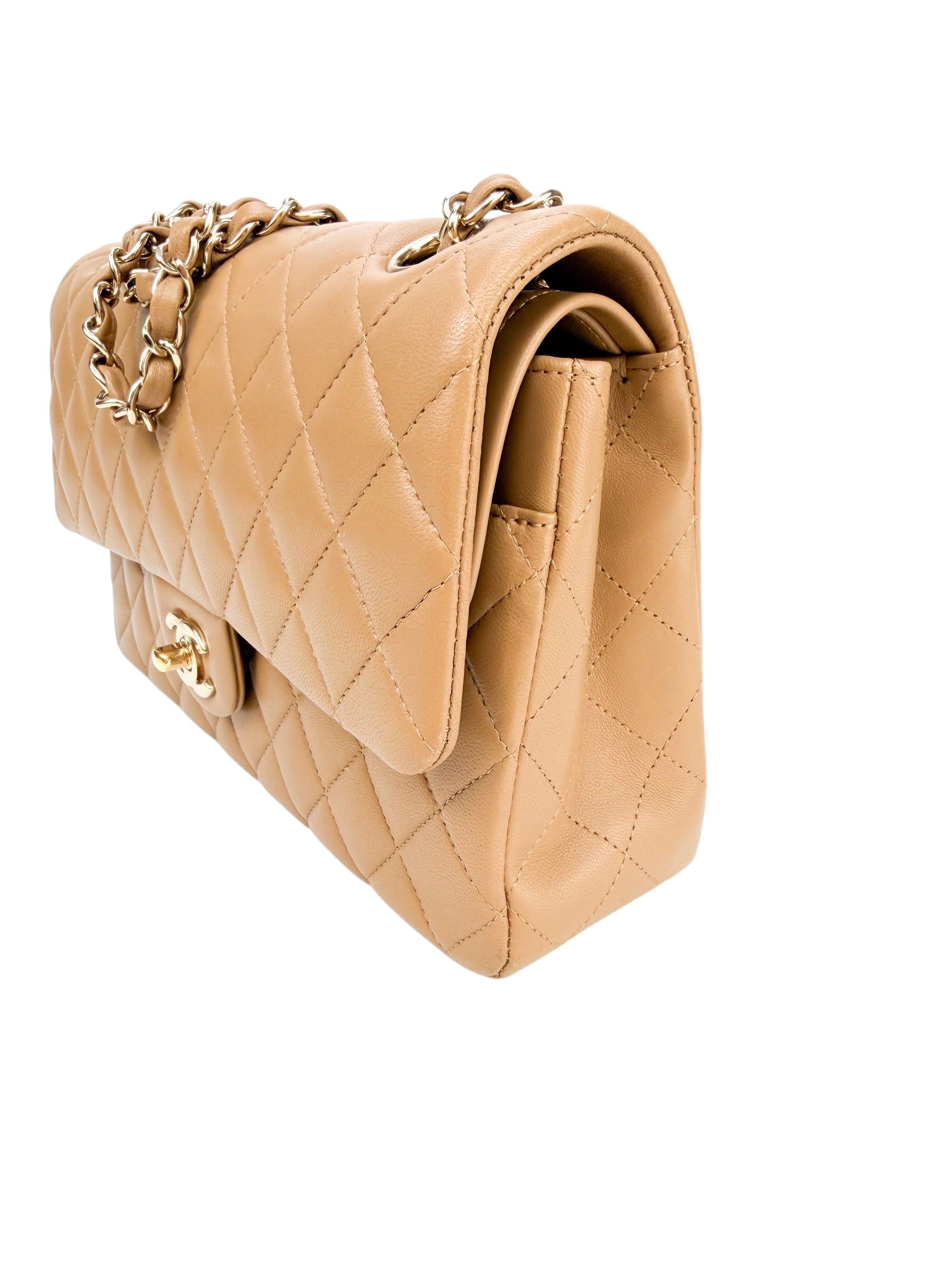 Chanel Beige Quilted Lambskin Classic Double Flap