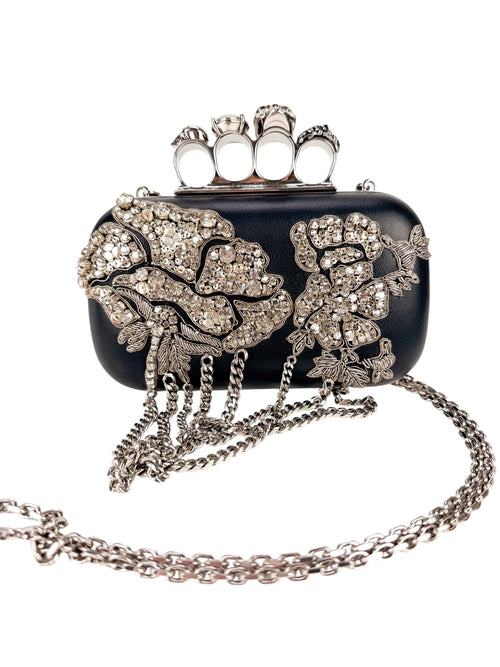 Alexander McQueen Black Leather Crystal Embellished Knuckleduster Clutch