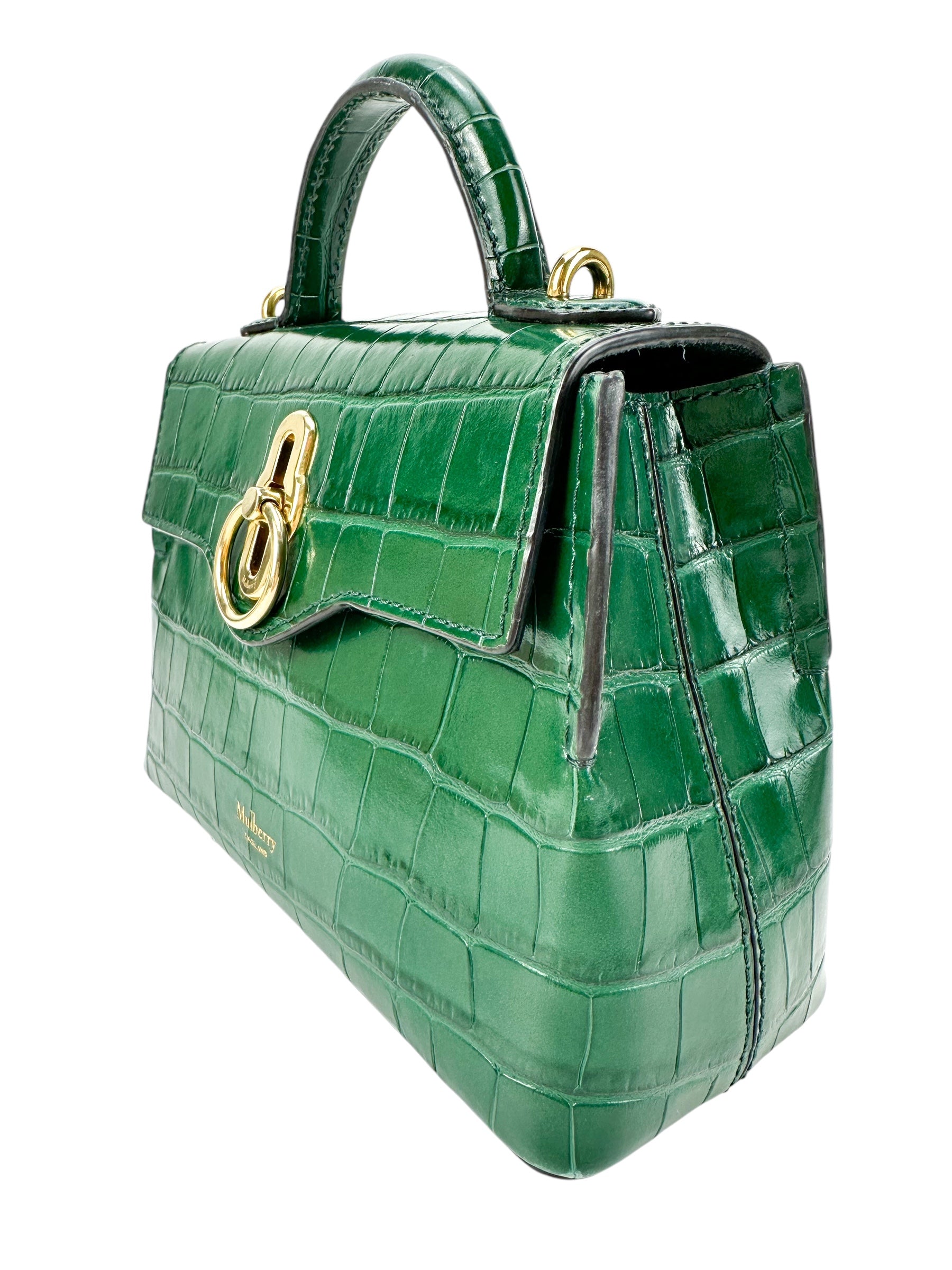 Mulberry Green Croc Embossed Leather Seaton Top Handle Bag