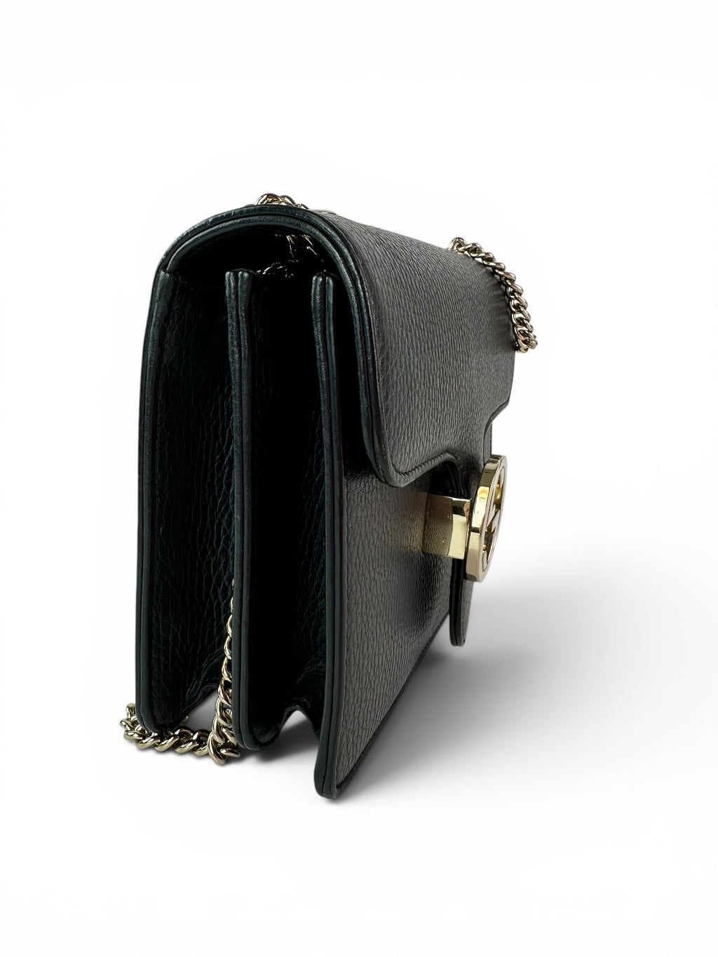 Gucci Black Pebbled Leather Interlocking G Chain Bag