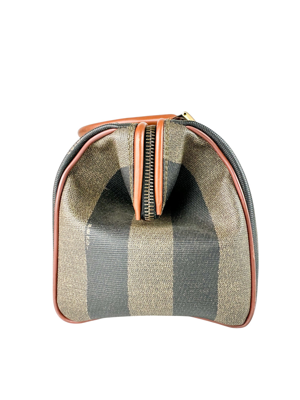 Fendi Brown and Black Canvas Pequin Boston Bag
