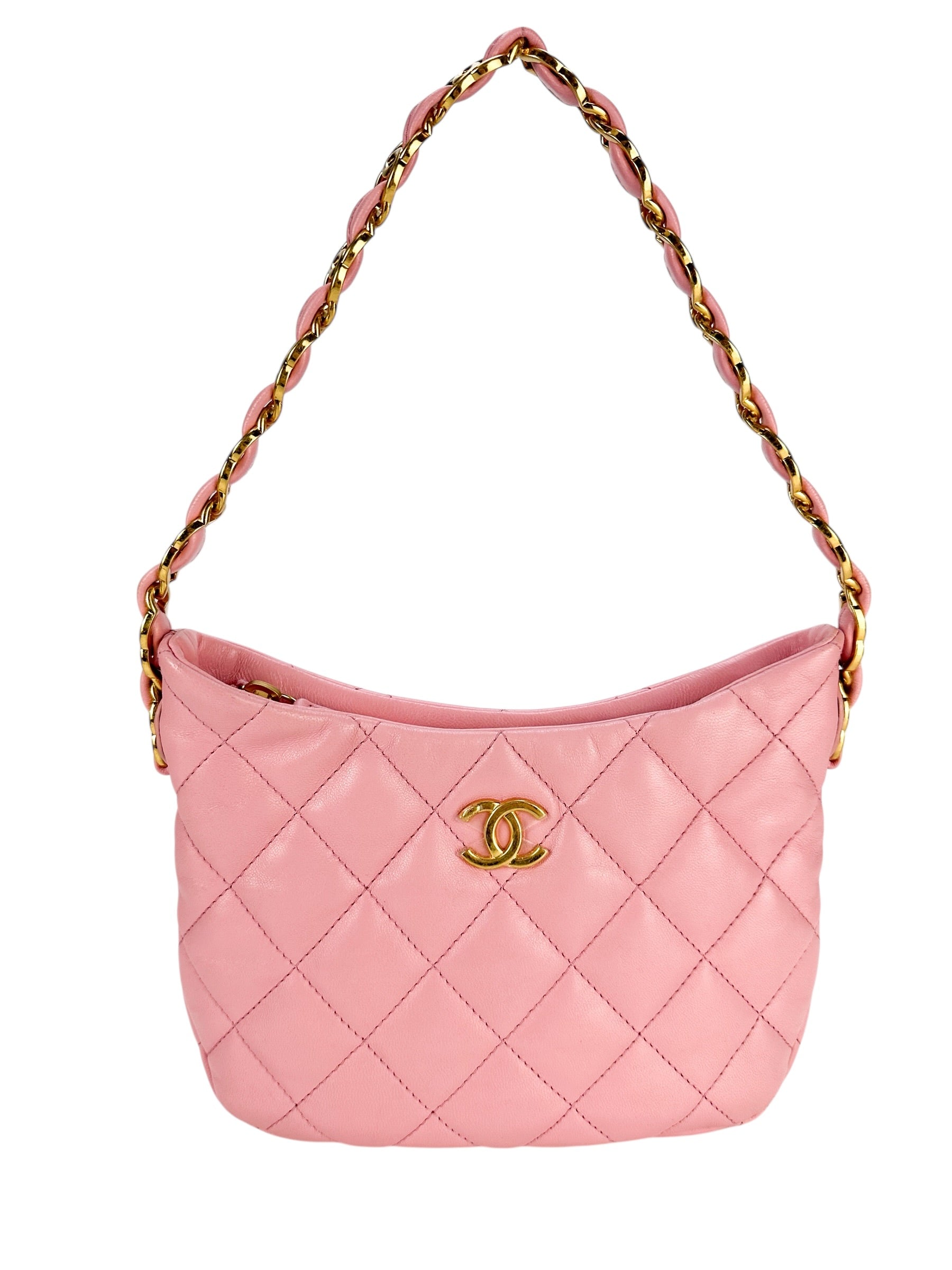 Chanel Pink Quilted Lambskin Hobo Bag