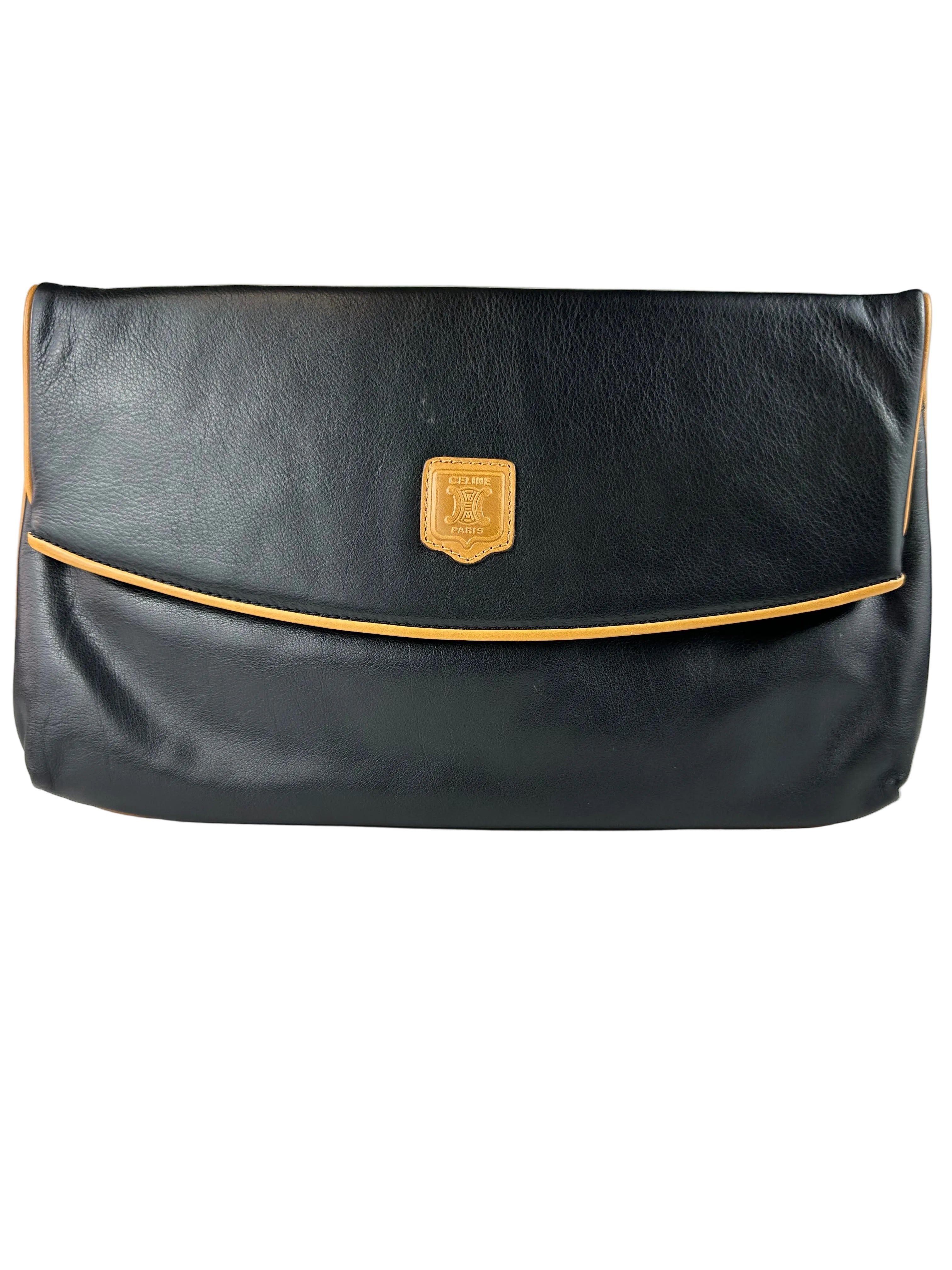 Celine Black Leather Triomphe Clutch