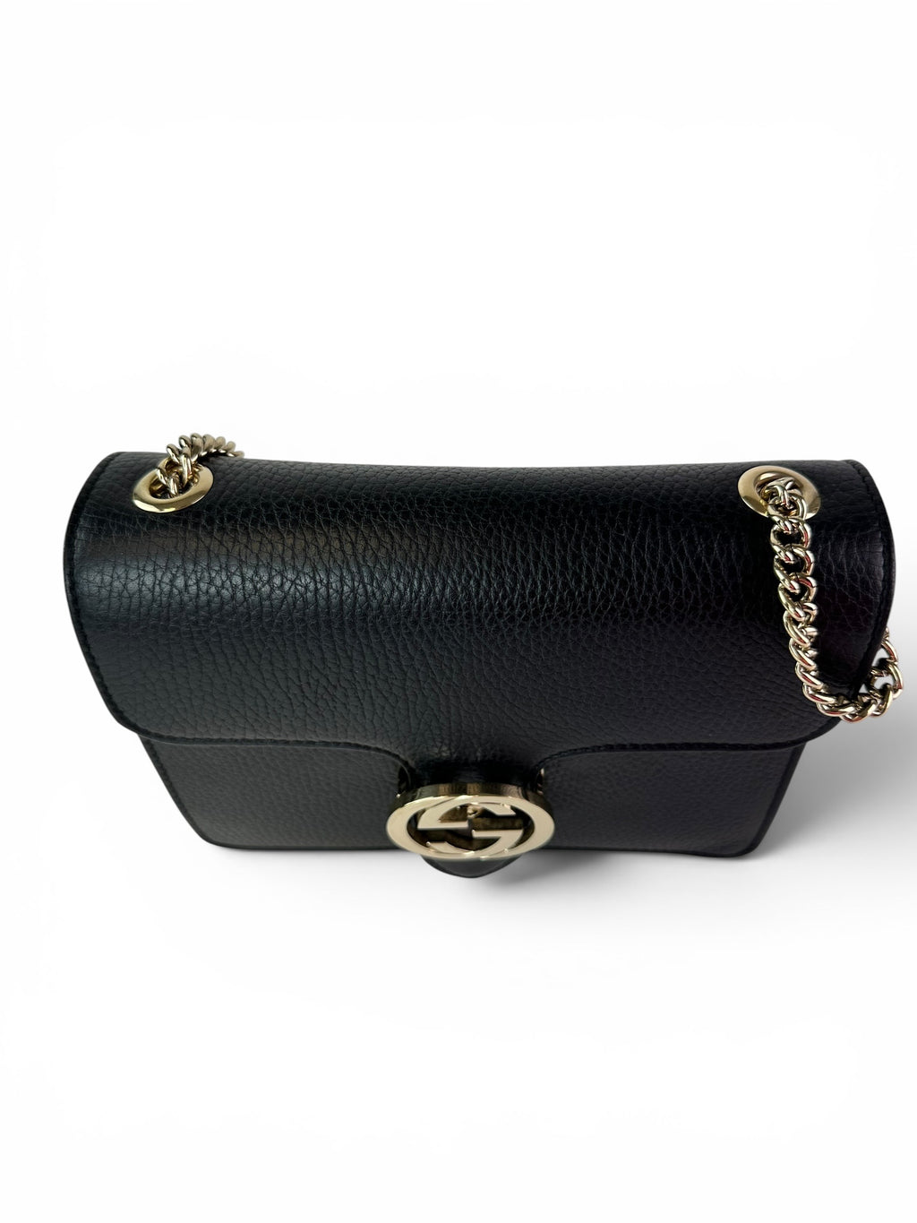 Gucci Black Pebbled Leather Interlocking G Chain Bag