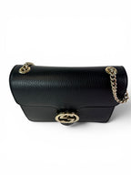 Gucci Black Pebbled Leather Interlocking G Chain Bag