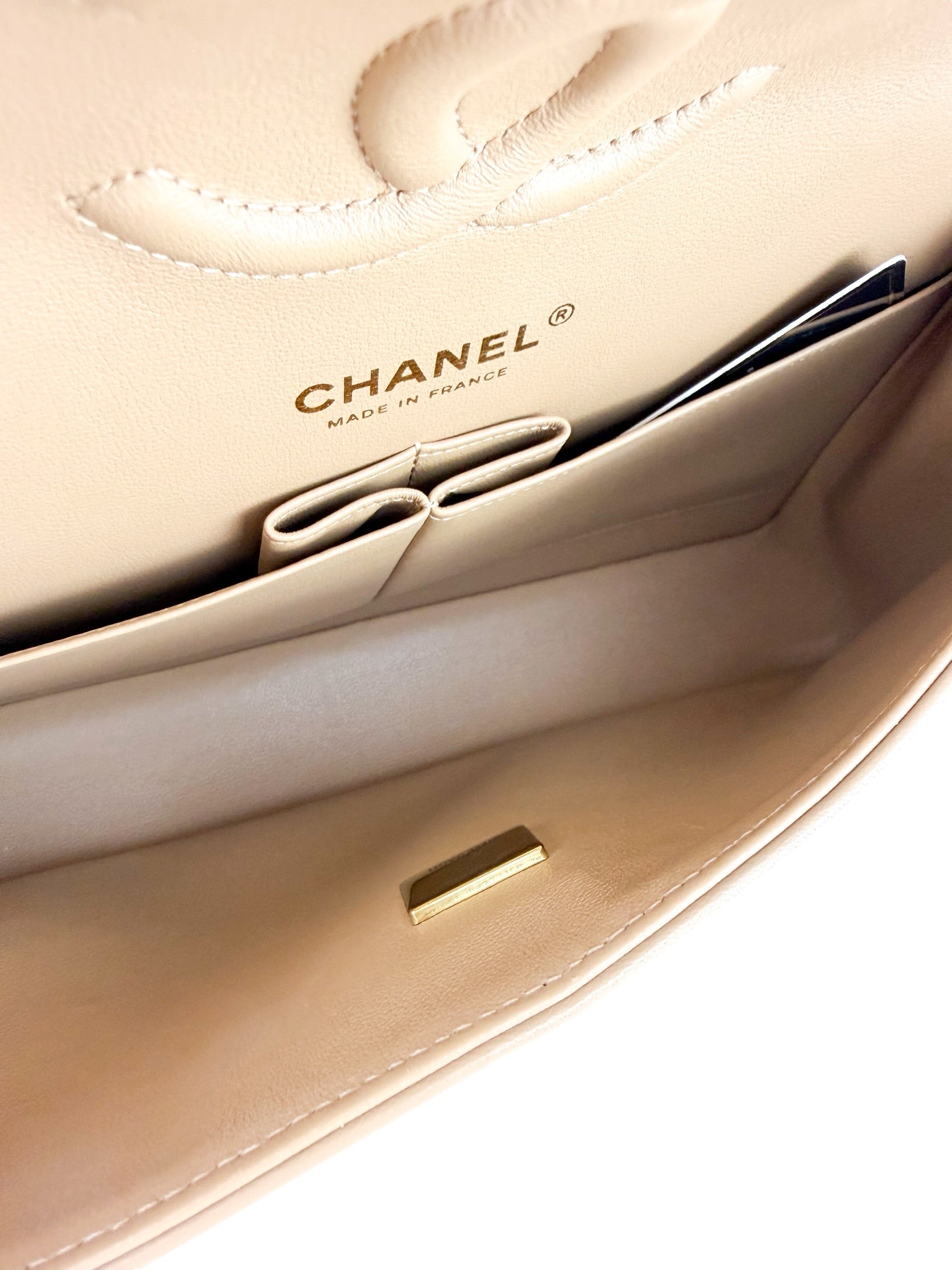 Chanel Beige Quilted Lambskin Classic Double Flap