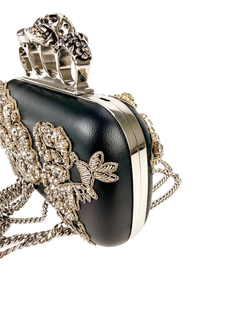 Alexander McQueen Black Leather Crystal Embellished Knuckleduster Clutch